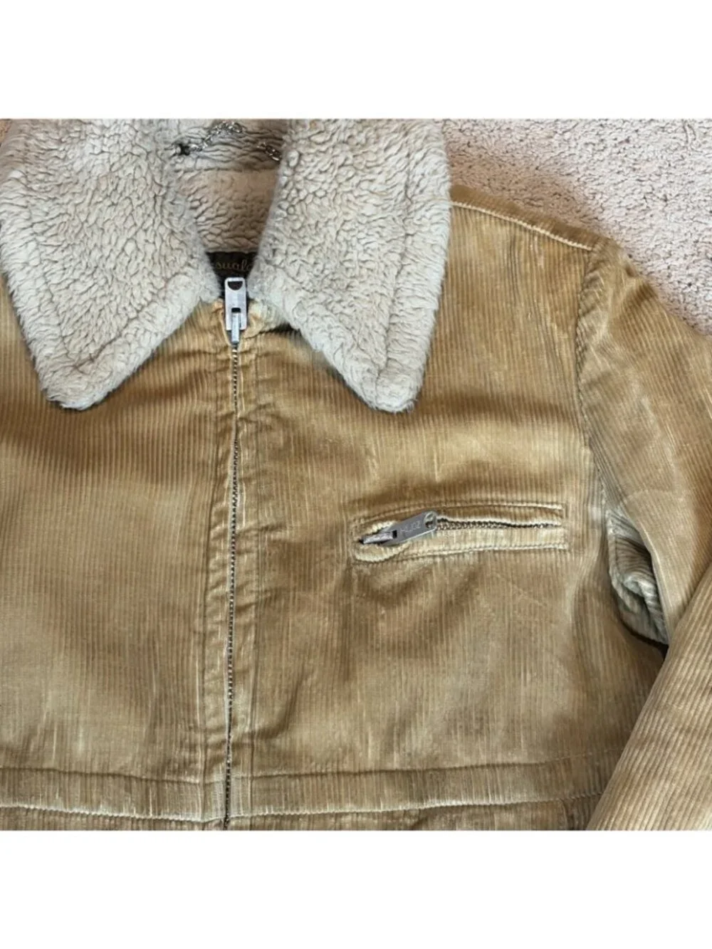 Vtg 70s Men’s Corduroy Jacket Sherpa Lining Size 40 Thrashed Shredded Grunge